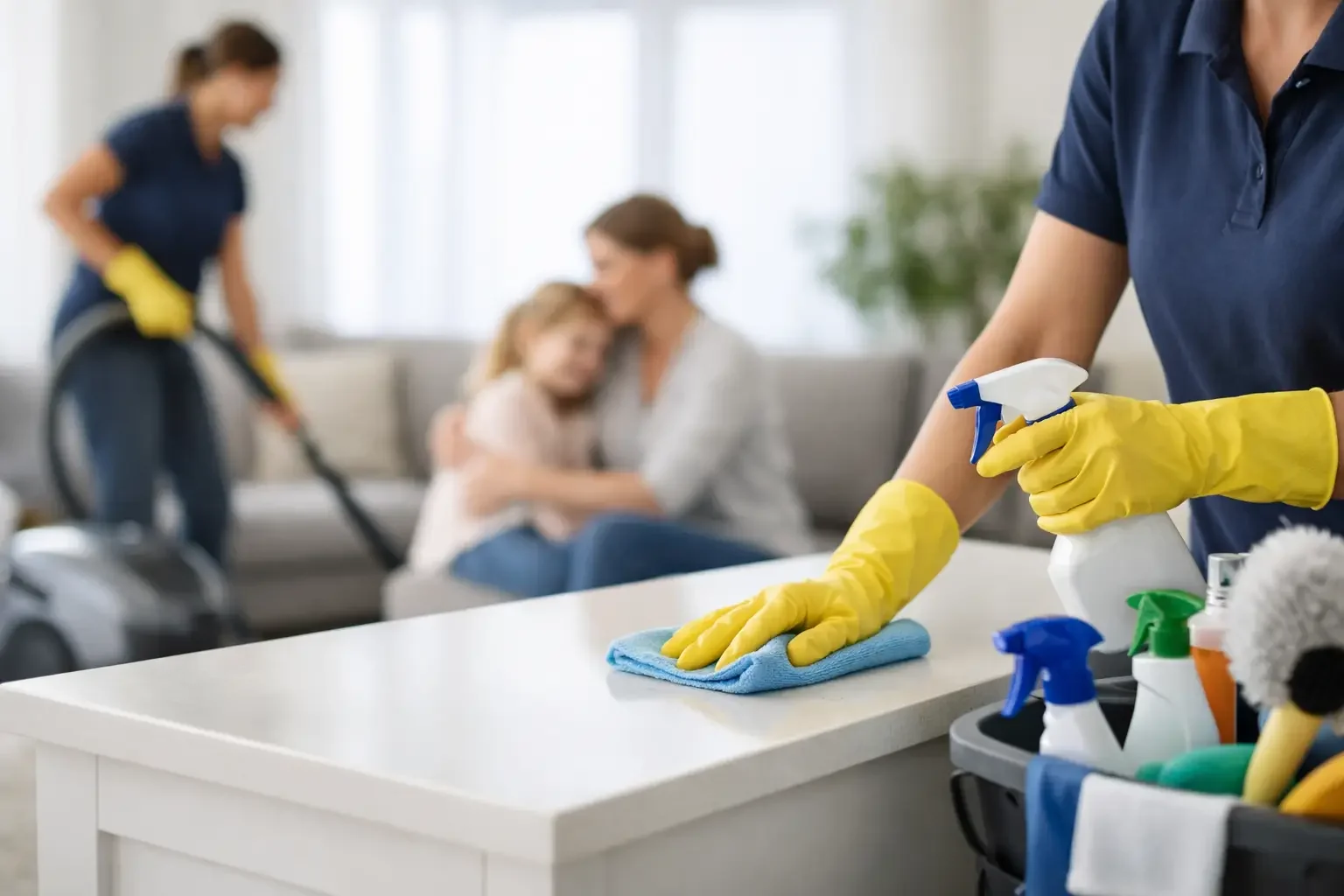 Professional cleaners caring for a family home