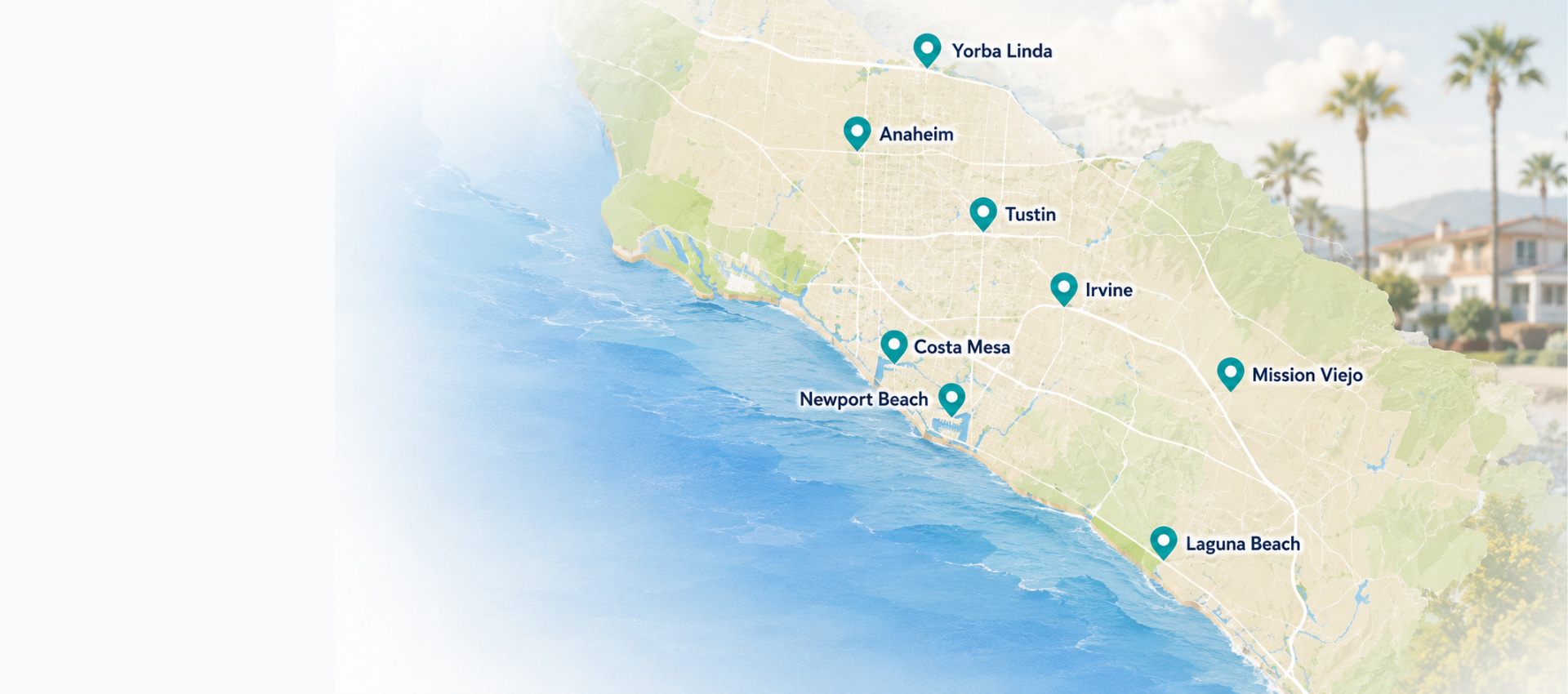 Map of SRS Cleaning service areas across Orange County