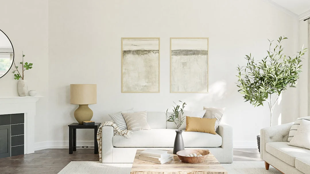 Clean staged room with furniture arranged for listing presentation.
