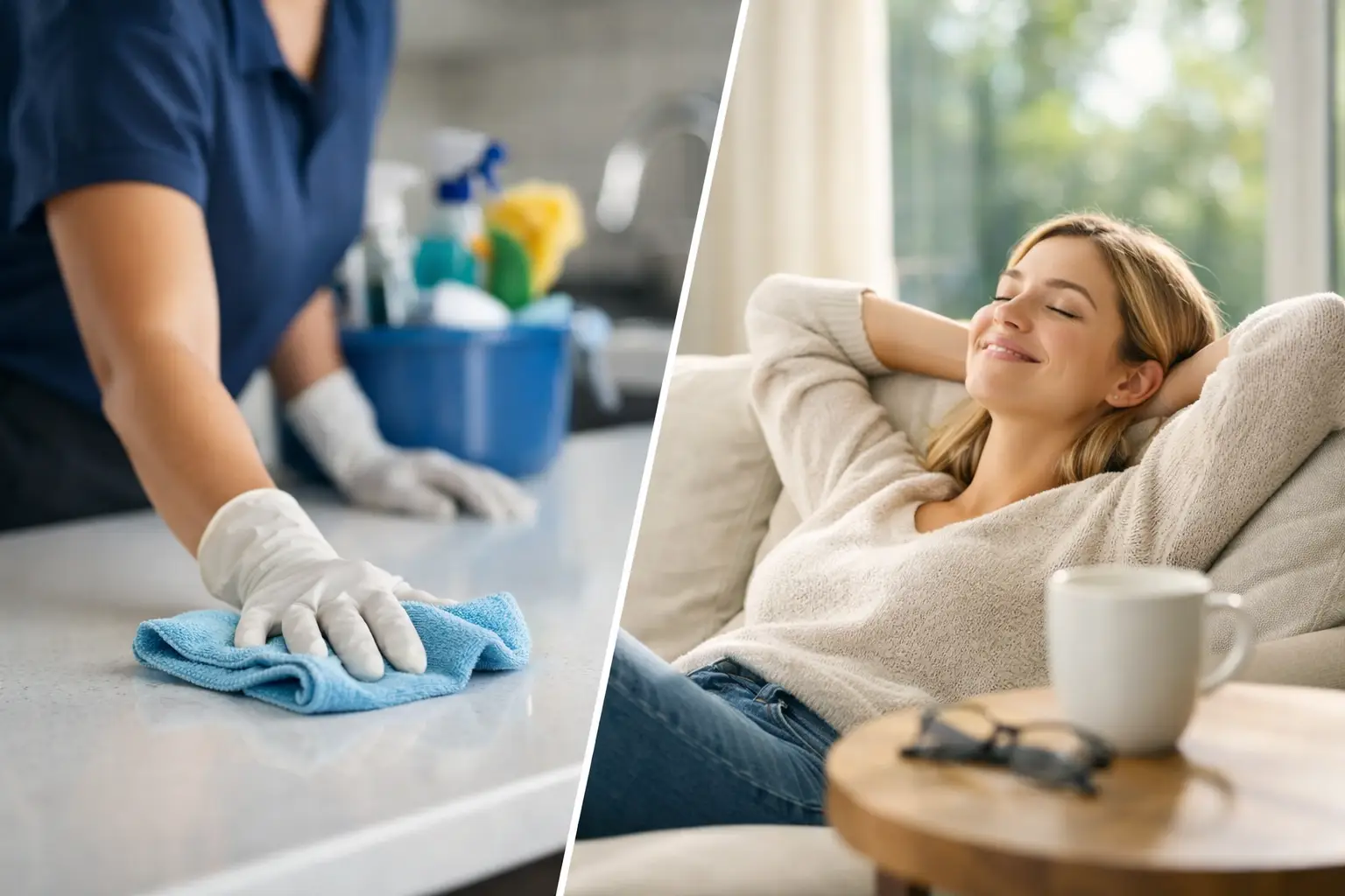 A homeowner enjoying time in a freshly cleaned living space